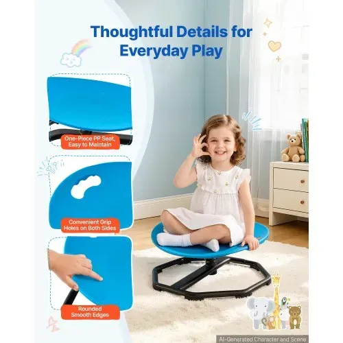 VEVOR Drehstuhl Kinder Autismus Sensorischer Drehsitz 50 kg 430x355 mm Blau, ADHS Hilfsmittel für Kinder im Alter von 2-6 Jahren, Förderung von Gleichgewicht Körperkoordination Greifkraft, PP-Material – Bild 4