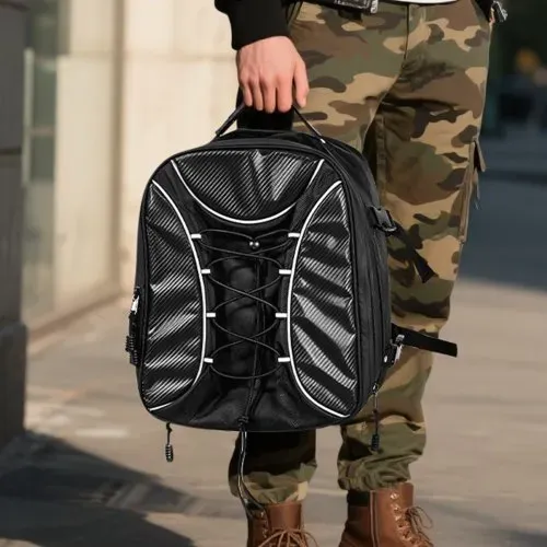 VEVOR Motorradhecktasche Rücksitztasche (22-34 L) mit wasserfester Regenabdeckung, Motorrad-Gepäckaufbewahrung, Gepäckträgertasche mit Riemen & elastischer Kordel, Motorradgepäck Schwarz – Bild 7
