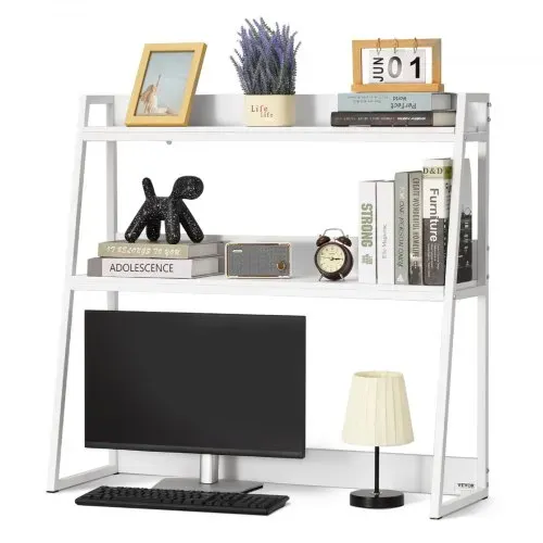 VEVOR Schreibtisch Bücherregal 2-stufiger Organizer (95 x 32 x 90 cm) Tischregale Organizer Ausstellungsregal aus Spanplatten + Melaminpapier + Q195A, Regal mit rutschfesten Füßen, Büro Weiß – Bild 9