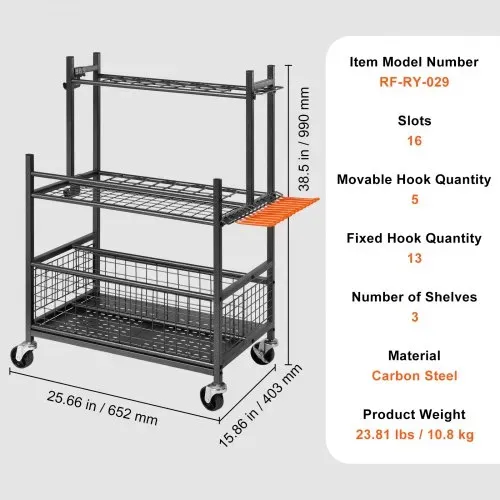 VEVOR Gartengeräte Ständer 652 x 403 x 990 mm Gerätehalter Organizer Kohlenstoffstahl Mehrzweck Gartengeräteaufbewahrungsregal 16 Schlitzen 18 Haken Gartenwerkzeug Halter Besenhalter – Bild 6