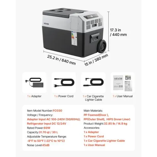 VEVOR Kompressor Kühlbox 30 L, Auto Kühlschrank mit, Griff, App-Steuerung & Rädern, 12 V/24 V DC, 100–240 V AC, -22 °C bis 10 °C, Elektrische Gefrierboxfür LKW, Van, RV, SUV, Reisen & Camping – Bild 6