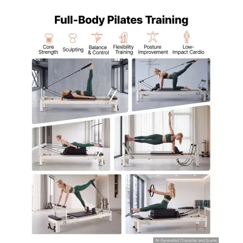 VEVOR Pilates Reformer Gerät mit Aluminiumrahmen 181 kg 2350 x 690 x 945 mm Ideal für Home-Gyms und Studios, mit Leisem Schlittenlauf, Verstellbarer Kopfstütze, Pilates-Box, Jumpboard und Fußschlaufen VEVOR Pilates Reformer Gerät mit Aluminiumrahmen 181 kg 2350 x 690 x 945 mm Ideal für Home-Gyms und Studios, mit Leisem Schlittenlauf, Verstellbarer Kopfstütze, Pilates-Box, Jumpboard und Fußschlaufen