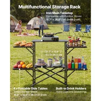 VEVOR Klappbare Campingküche, Campingkochstation mit 4 Beistelltischen, Hitzebeständiger Tischplatte und Tragetasche, Tragbare Camping-Küchenstation Ideal für Picknick, Grillen und Wohnmobilreisen VEVOR Klappbare Campingküche, Campingkochstation mit 4 Beistelltischen, Hitzebeständiger Tischplatte und Tragetasche, Tragbare Camping-Küchenstation Ideal für Picknick, Grillen und Wohnmobilreisen