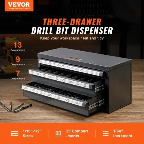 VEVOR Bohrer-Spender-Schrank, Bohrer-Organizer-Schrank mit drei Schubladen, Stahl-Bohrer-Spender-Organizer-Schrank mit Etiketten, Stapelbarer Bohrer-Spender für Aufbewahrung VEVOR Bohrer-Spender-Schrank, Bohrer-Organizer-Schrank mit drei Schubladen, Stahl-Bohrer-Spender-Organizer-Schrank mit Etiketten, Stapelbarer Bohrer-Spender für Aufbewahrung