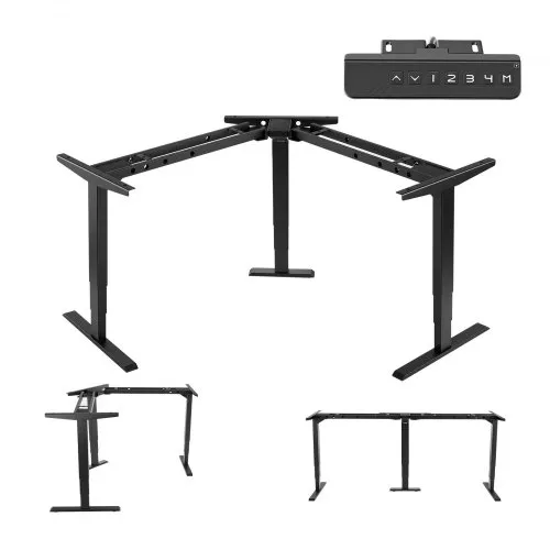 VEVOR Höhenverstellbarer Schreibtisch Gestell L-Form, Winkelverstellbares Tischgestell bis 125kg, 3 Stufige Tischbeine mit 3 Motoren Speicherfunktion Höhenanzeige Kollisionschutz USB für Büro, Schwarz VEVOR Höhenverstellbarer Schreibtisch Gestell L-Form, Winkelverstellbares Tischgestell bis 125kg, 3 Stufige Tischbeine mit 3 Motoren Speicherfunktion Höhenanzeige Kollisionschutz USB für Büro, Schwarz