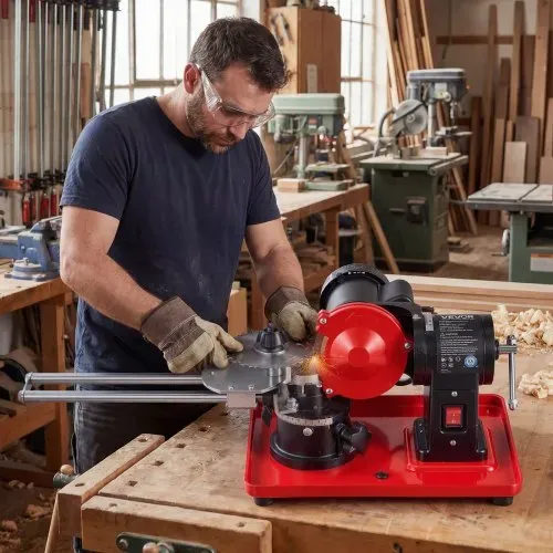 VEVOR 370W Sägeblattschärfgerät, 2890 U/min Kreissägeblattschleifer mit 125 mm Schleifscheibe, Elektr. Schärfmaschine mit Einstellwinkel für 80-700 mm Sägeblätter, Blattschärfer für Holzbearbeitung – Bild 7