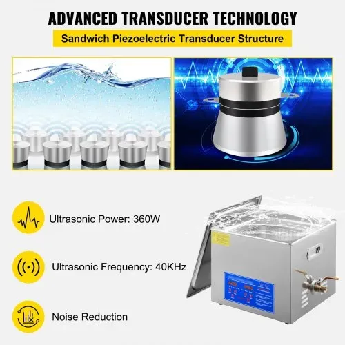 VEVOR 15L Ultraschallreinigungsgerät mit Heizung 360W Ultraschallreiniger aus Edelstahl Ultraschallbad Ultraschall Reinigungsgerät für Brillen Schmuck Zahnprothesen Münzen usw. – Bild 2