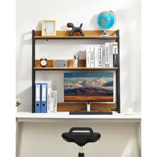 VEVOR Schreibtisch Bücherregal 2-stufiger Organizer (95 x 32 x 90 cm) Tischregale Organizer Ausstellungsregal aus Spanplatten + Melaminpapier + Q195A, Regal mit rutschfesten Füßen, Büro schwarz – Bild 6