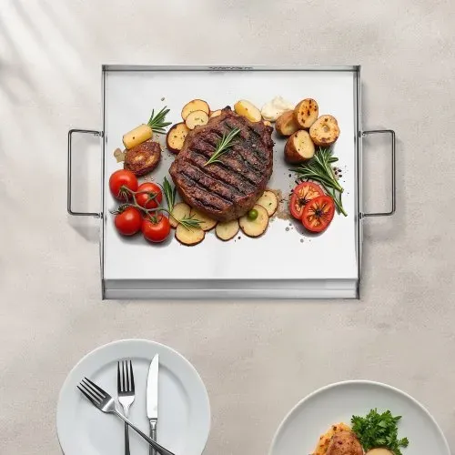 VEVOR Grillplatte Grillpfanne aus Edelstahl universelle rechteckige Platte (448 x 370 mm) mit flacher Oberseite, Gasgrill-Grillplatte für BBQ-Grill Teppanyaki, Familienkochgeschirr mit Griff – Bild 7