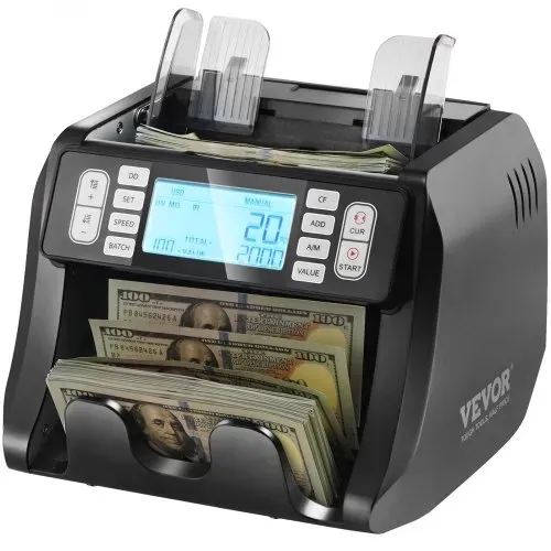 VEVOR Geldzählmaschine, Banknotenzähler mit UV-, MG-, IR- und DD-Falschgelderkennung, USD- und EUR-Geldzählmaschine mit Additions- und Batch-Modus, Großes LCD & Externes Display – Bild 9