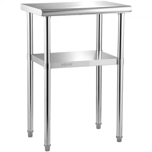 VEVOR Kommerzieller Edelstahltisch 61 x 45,7 x 91,4 cm, Edelstahl Zweilagiger Arbeitstisch Zerlegetisch Gastro 181,4 kg + 91 kg Tragfähigkeit, Gewerbe Küchentisch, Zubereitungstisch Küchenmöbel – Bild 9