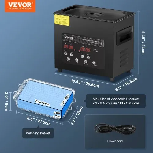 VEVOR 3 L Ultraschallreiniger 120 W digitales Ultraschallreinigungsgerät mit Schonmodus & verbesserter Entgasung, 40 kHz industrieller Schmuckreiniger mit Heizung & Timer, für Brillen Uhren Schwarz – Bild 6