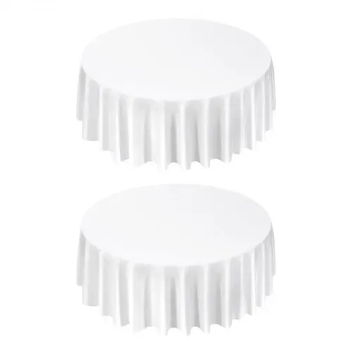 VEVOR 2 Stk. runde Tischdecken Tischwäsche 3048 mm, knitterfreier Tischdeckenschutz, maschinenwaschbares Tischtuch aus Polyestergewebe für Partys Hochzeiten Bankette formelle Veranstaltungen, Weiß – Bild 9