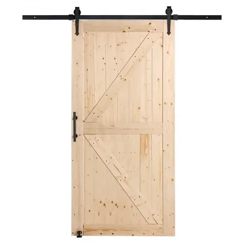 VEVOR Scheunentor und Hardware-Set Schiebetürsystem, 1067 x 2134 mm Holz-Glas-Schiebetor, leise, Scheunentor-Set mit 8-in-1-Bodenführung und Türgriff, Fichtenholzplatte, für Wohnzimmer usw. – Bild 9