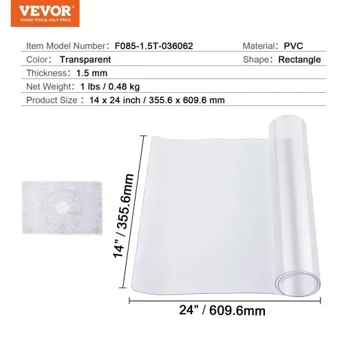VEVOR Kunststoff-Tischdecke, 14 x 24 Zoll, 1,5 mm dick, transparenter Tischschutz, rechteckige PVC-Schreibtischunterlage, wasserdichte und leicht zu reinigende Schreibtischunterlage, Tischdecke, für Büro, Kommode, Esszimmertisch, Nachttisch – Bild 6