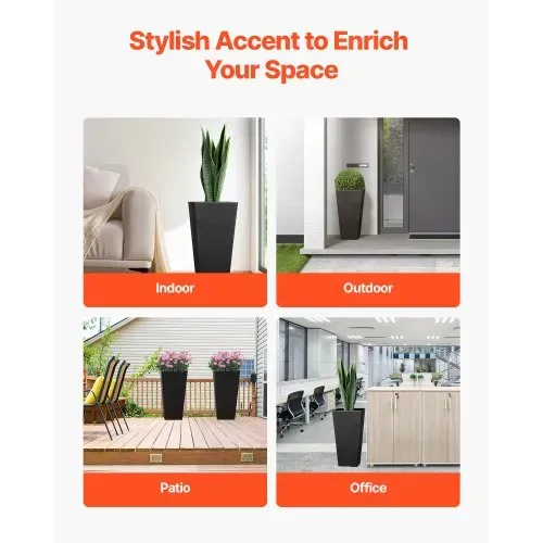 VEVOR Blumentopf, 2er Set, Großer Pflanzentopf 570 mm, Modernes Design, Integriertes effizientes Drainagesystem, Pflanzenkübel, Blumenkübel, Topf für Veranda, Patio, Außen, Innen, Schwarz – Bild 4