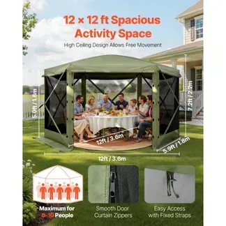 VEVOR Pop-up-Pavillon, 3,6×3,6 m, großes 6-seitiges Campingzelt mit abnehmbarem Dach & Tragetasche, Partyzelt, Sonnenschutz für 8-10 Personen, für Garten & Terrasse, Grün VEVOR Pop-up-Pavillon, 3,6×3,6 m, großes 6-seitiges Campingzelt mit abnehmbarem Dach & Tragetasche, Partyzelt, Sonnenschutz für 8-10 Personen, für Garten & Terrasse, Grün
