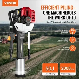 VEVOR 52ccm T-Pfostenramme mit Benzinantrieb, Zaunramme mit 2-Takt-Motor, tragbare 1400-W-Pfostenramme mit 3 Pfosten-Rammköpfen (49/69/100 mm), für Bauernhöfe, Ranchzäune, Straßenverbesserungen VEVOR 52ccm T-Pfostenramme mit Benzinantrieb, Zaunramme mit 2-Takt-Motor, tragbare 1400-W-Pfostenramme mit 3 Pfosten-Rammköpfen (49/69/100 mm), für Bauernhöfe, Ranchzäune, Straßenverbesserungen