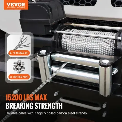 VEVOR Windenseil aus verzinktem Stahl, 3/8 Zoll x 22,86 m, 6894,6 kg Bruchfestigkeit, Drahtwindenseil mit Drehhaken, Abschleppseil, robust, universell passend für SUV, großes Geländefahrzeug, LKW VEVOR Windenseil aus verzinktem Stahl, 3/8 Zoll x 22,86 m, 6894,6 kg Bruchfestigkeit, Drahtwindenseil mit Drehhaken, Abschleppseil, robust, universell passend für SUV, großes Geländefahrzeug, LKW