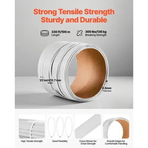 VEVOR 4 tlg. Umreifungsset mit Umreifungsband, Manuelle Umreifungsgerät mit 100 m PET Band, 100 Metallklammern & Schneider, Ideale Werkstattausstattung für industrielle Verpackung, Transport & Lager – Bild 4