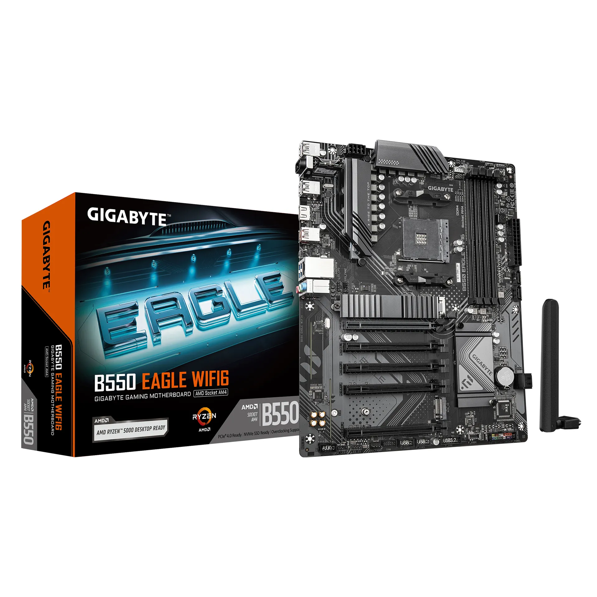 GIGABYTE B550 EAGLE WIFI6 Mainboard – AMD Ryzen 5000 G-Serie CPUs, 10+3+1 Phasen VRM, bis zu 3200 MHz DDR4, 1xPCIe 4.0 + 1xPCIe 3.0 M.2, 1GbE LAN, WIFI 6, USB 3.2 Gen 2 GIGABYTE B550 EAGLE WIFI6 Mainboard – AMD Ryzen 5000 G-Serie CPUs, 10+3+1 Phasen VRM, bis zu 3200 MHz DDR4, 1xPCIe 4.0 + 1xPCIe 3.0 M.2, 1GbE LAN, WIFI 6, USB 3.2 Gen 2