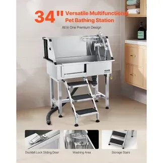 VEVOR Hundewaschstation aus Edelstahl, 870x488x1025 mm Tierpflegewanne mit Ablagetreppe, Wasserhahn, Duschkopf & Seifenhalter, Hundebadewanne, für mittelgroße & kleine Haustiere (linke Tür) VEVOR Hundewaschstation aus Edelstahl, 870x488x1025 mm Tierpflegewanne mit Ablagetreppe, Wasserhahn, Duschkopf & Seifenhalter, Hundebadewanne, für mittelgroße & kleine Haustiere (linke Tür)