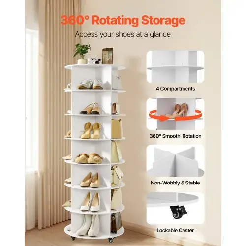 VEVOR Schuhregal Schuhschrank für 28 Paar Schuhe (7-stöckig) 360° drehbar, Schuhaufbewahrung mit Rollen, Schuhablage für Schlafzimmer Wohnzimmer Eingangsbereich, Weiß 598 x 598 x 1670 mm VEVOR Schuhregal Schuhschrank für 28 Paar Schuhe (7-stöckig) 360° drehbar, Schuhaufbewahrung mit Rollen, Schuhablage für Schlafzimmer Wohnzimmer Eingangsbereich, Weiß 598 x 598 x 1670 mm