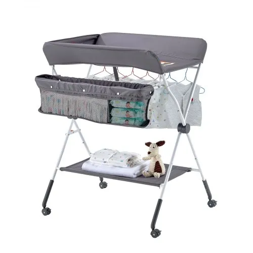 VEVOR Wickeltisch, faltbare Wickelstation mit Seitenkorb, höhenverstellbarer tragbarer Wickeltisch mit feststellbaren Rädern, multifunktionaler Aufbewahrungs-Organizer fürs Kinderzimmer, dunkelgrau VEVOR Wickeltisch, faltbare Wickelstation mit Seitenkorb, höhenverstellbarer tragbarer Wickeltisch mit feststellbaren Rädern, multifunktionaler Aufbewahrungs-Organizer fürs Kinderzimmer, dunkelgrau
