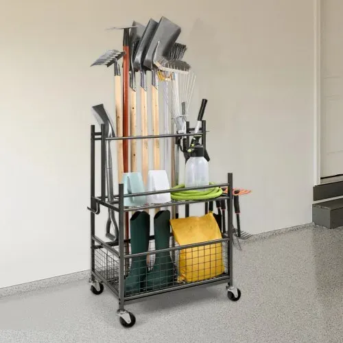 VEVOR Gartengeräte Ständer 652 x 403 x 990 mm Gerätehalter Organizer Kohlenstoffstahl Mehrzweck Gartengeräteaufbewahrungsregal 16 Schlitzen 18 Haken Gartenwerkzeug Halter Besenhalter – Bild 7