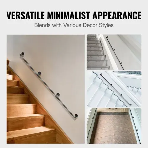 VEVOR 3x Retro Wasserrohr Handlauf 240cm Industrieller Geländer Schutzbügel Kohlenstoffstahl 4x Wandhalterungen Handlauf Rustikal 200kg Tragfähigkeit Geeignet für Handläufe im Innen-/Außenbereich – Bild 5