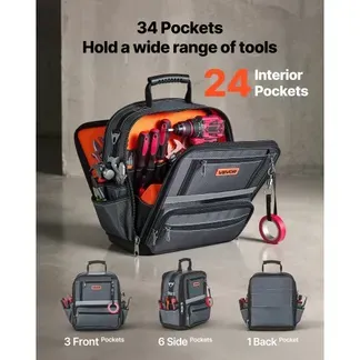 VEVOR Werkzeugtasche 33,5x23x39cm, Aufbewahrungstasche mit 24 Innen- & 10 Außenfächern, Wasserfester Werkzeug-Organizer aus Polyester mit Schultergurt & Reißverschluss, Werkzeugbeutel für Handwerker VEVOR Werkzeugtasche 33,5x23x39cm, Aufbewahrungstasche mit 24 Innen- & 10 Außenfächern, Wasserfester Werkzeug-Organizer aus Polyester mit Schultergurt & Reißverschluss, Werkzeugbeutel für Handwerker