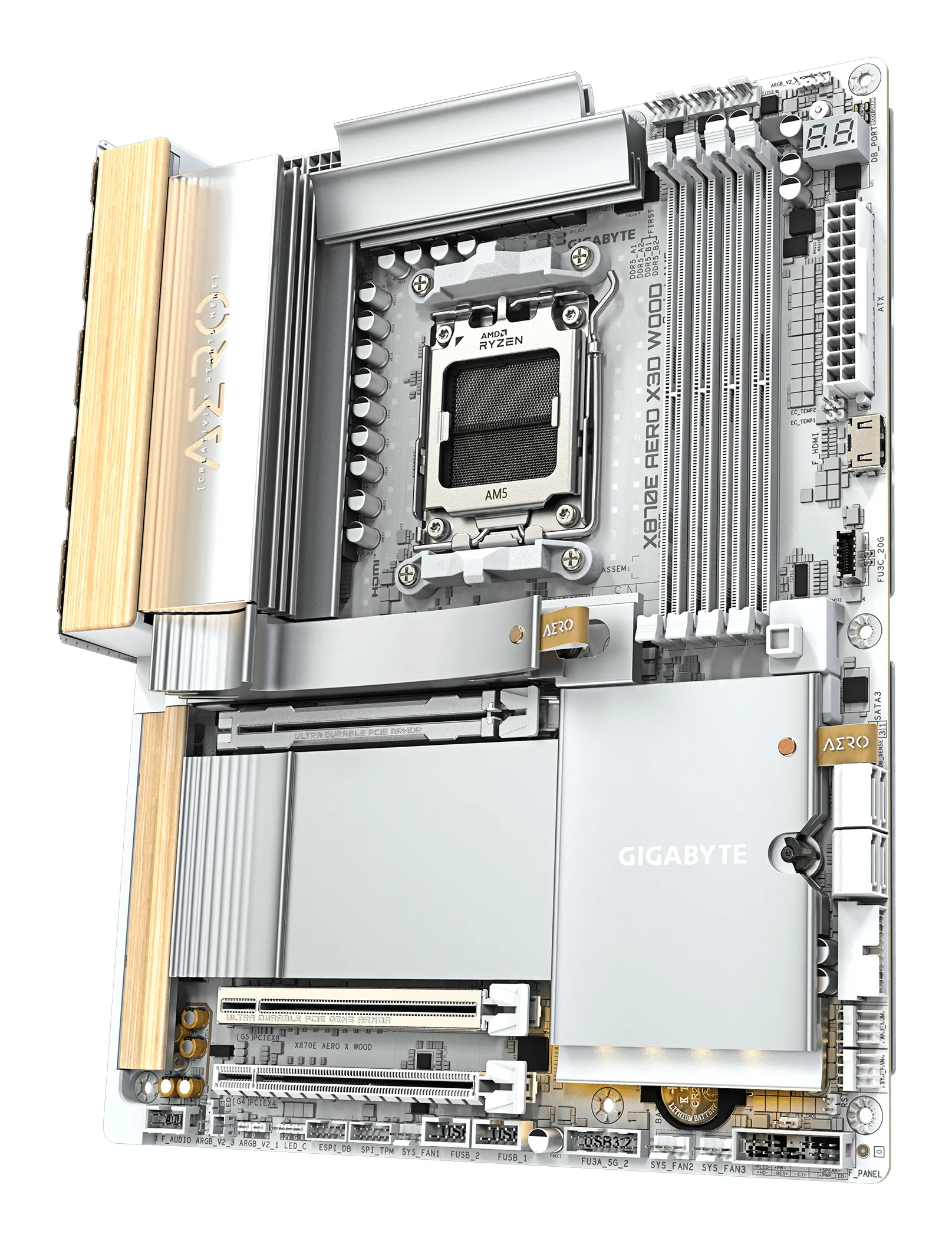 GIGABYTE X870E AERO X3D WOOD Mainboard - Unterstützt AMD Ryzen 9000 CPUs, digitales 16+2+2-Phasen-VRM, bis zu 9000Hz DDR5 (O.C.), 2xPCIe 5.0 + 2xPCIe 4.0, Wi-Fi 7, 5GbE LAN, USB 4 – Bild 4
