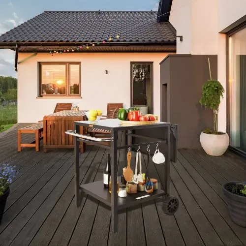VEVOR Servierwagen Küchenwagen 97,2 x 64 x 75,5 cm Outdoor-Grill-Esswagen mit Doppelter Ablage, Beweglicher Grilltisch für die Zubereitung von Speisen, Multifunktionale Tischplatte aus Eisen Schwarz – Bild 7