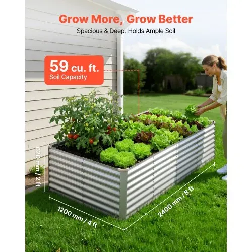 VEVOR Hochbeet Metall 240x120x62 cm, Rechteckiges Gartenbeet, Pflanzkasten-Set für den Außenbereich, Gemüsebeet mit Handschuhen, Blumenbeet Bodenlos, Pflanzbeet für Blumen & Gemüse, Silber VEVOR Hochbeet Metall 240x120x62 cm, Rechteckiges Gartenbeet, Pflanzkasten-Set für den Außenbereich, Gemüsebeet mit Handschuhen, Blumenbeet Bodenlos, Pflanzbeet für Blumen & Gemüse, Silber
