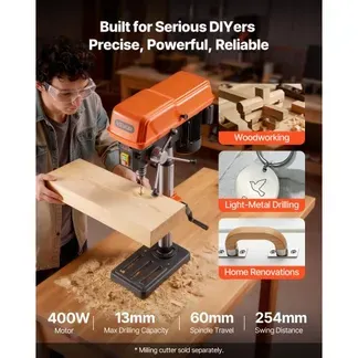VEVOR Tischbohrmaschine 254 mm, Säulenbohrmaschine 400 W, Standbohrmaschine mit Drehzahlregelung 440 bis 2600 U/min, Laser, Neigbarer Tisch 45° & LED, Bohrmaschine für Holz- & Metallbearbeitung VEVOR Tischbohrmaschine 254 mm, Säulenbohrmaschine 400 W, Standbohrmaschine mit Drehzahlregelung 440 bis 2600 U/min, Laser, Neigbarer Tisch 45° & LED, Bohrmaschine für Holz- & Metallbearbeitung