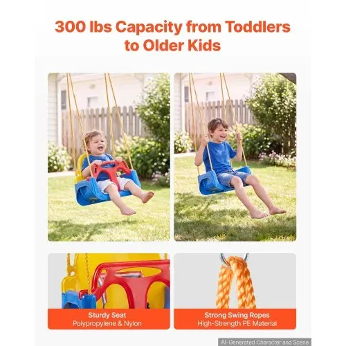 VEVOR 3-in-1 Babyschaukelsitz Tragkraft 136 kg Kinderschaukel Rot/Gelb/Blau, für Spielplätze Indoor & Outdoor, mit Verstellbaren Seilen & Karabinerhaken, für Kinder ab 6 Monaten, CE-& CPC-Zertifiziert – Bild 3