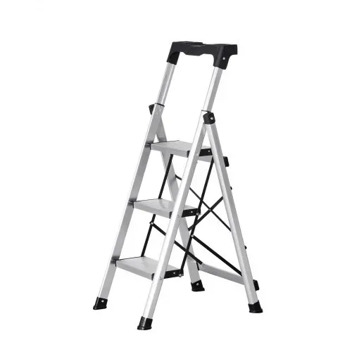 VEVOR Trittleiter 3 Stufen, Klappleiter mit Anti-Rutsch-Stufen & Komfortablem Handgriff, Haushaltsleiter Tragkraft 150 kg, Aluminium-Stehleiter, Sicherheitsleiter für Küche, Lager, Haushalt & Büro – Bild 9