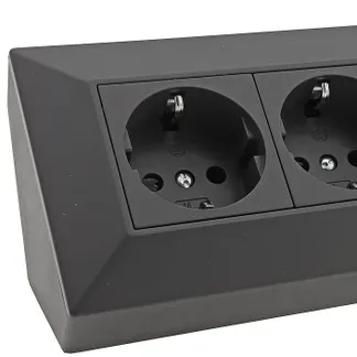 5-fach Steckdosenblock, schwarz 250V~/ 16A, Aufbaumontage 5-fach Steckdosenblock, schwarz 250V~/ 16A, Aufbaumontage