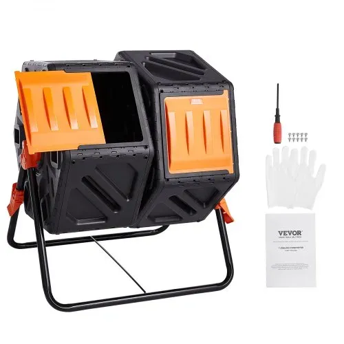VEVOR Tumbling-Komposterbin Komposter Tumbler 140 L, Trommelkomposter Drehbar Doppelraum Tumbling Komposter 785 x 605 x 795 mm, 40 kg Belastbarer Garten Kompostbehälter inkl. Handschuhe – Bild 8