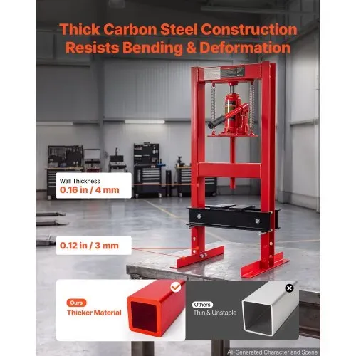 VEVOR Hydraulische Werkstattpresse 6 t H-Rahmen aus Kohlenstoffstahl Rot, 4 Höhenstufen 50–230 mm, Hydraulikpresse mit Beweglicher Pressplatte und Rutschfestem Griff, zum Biegen Richten Pressen – Bild 2