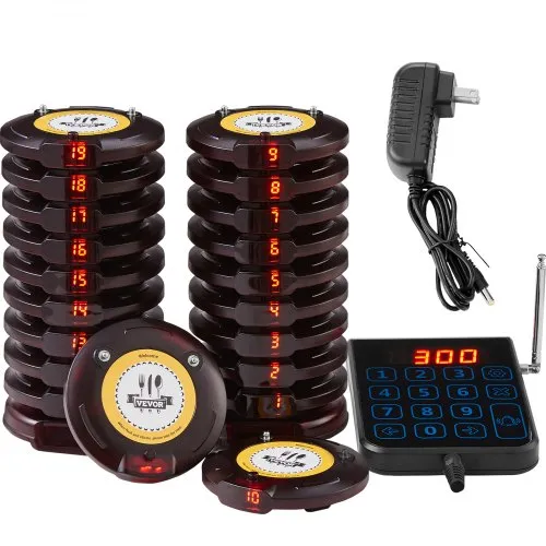VEVOR Restaurant-Pager-System, Kabelloses Warteschlangensignal mit 500 m Effektiver Reichweite in Offenem Gelände, Piepser zur Rufannahme von Gästen mit Vibration und Blinken, 20 Pager für Imbisswagen VEVOR Restaurant-Pager-System, Kabelloses Warteschlangensignal mit 500 m Effektiver Reichweite in Offenem Gelände, Piepser zur Rufannahme von Gästen mit Vibration und Blinken, 20 Pager für Imbisswagen
