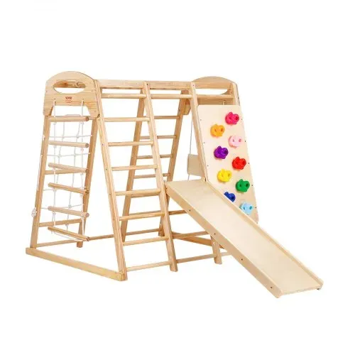 VEVOR Indoor Klettergerüst, 7-in-1 Multifunktional Spielplatz, mit Holz- & Seilleiter, Netzleiter, Schaukel, Kletterstange, Rutsche, Kletterwand, Kletterspielzeug für Kinder im Alter von 2-6 Jahren – Bild 10