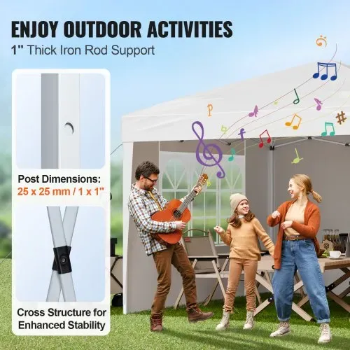 VEVOR Faltpavillon, 2,95x2,95x2,63m, Pavillonzelt, tragbares, Gartenzelt mit Seitenwänden & belüfteten Fenstern, 3 Höheneinstellungen, Festzelt, Sonnenschutz für Veranstaltungen im Außenbereich, weiß – Bild 3