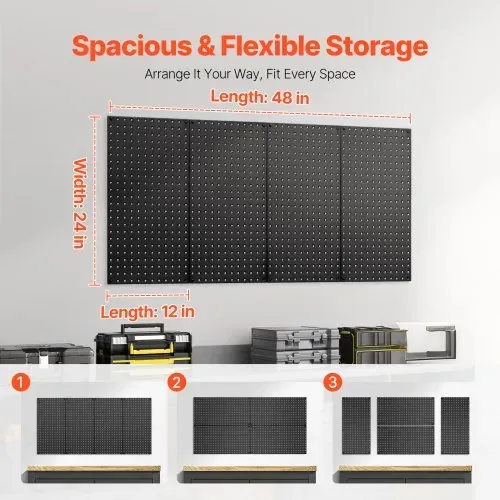 VEVOR Werkzeugwand, 61 x 30 cm, 4er-Set, Stahl-Stecktafel-Wand-Organizer, Werkzeuglochwand für Wohnzimmer, Garage, Werkzeugaufbewahrung, Werkbank, Büroorganisation, Bastelraum, Küche, Zuhause, schwarz – Bild 3