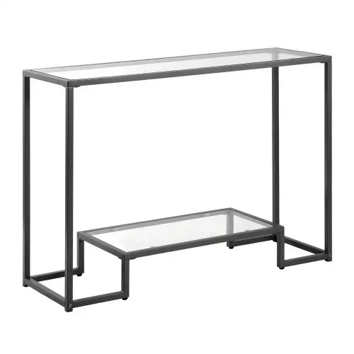 VEVOR 2-stufiger Konsolentisch moderner rechteckiger Flurtisch (107 x 35,4 x 75,5 cm) mit Platte aus gehärtetem Glas, Sofa-Beistelltisch mit Kippschutz für Wohnzimmer Flur Eingangsbereich Foyer – Bild 8
