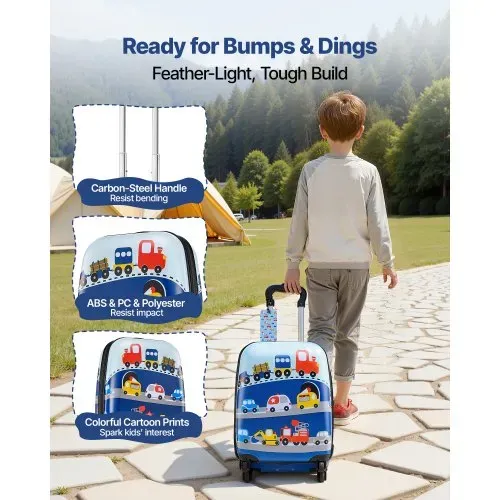 VEVOR 5 tlg. Kinderkoffer Set, 457,2 mm, Hartschalenkoffer mit Kindertrolley, Rucksack, Nackenkissen, Lunchbox & Kofferanhänge, Kofferset fürJungen & Mädchen, praktisch für Reisen Fliegen (Autos) – Bild 5