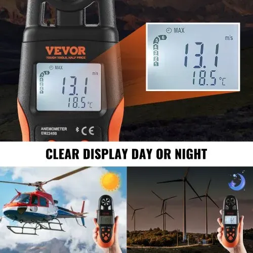 VEVOR Anemometer 78,4MPH Luftgeschwindigkeitsmesser 191x67x43mm Windmesser IP44 Windmessgerät Windstärkemesser MAX/MIN/AVG/CU-Windgeschwindigkeitsdaten Bluetooth Geschwindigkeitsmessgerät – Bild 3