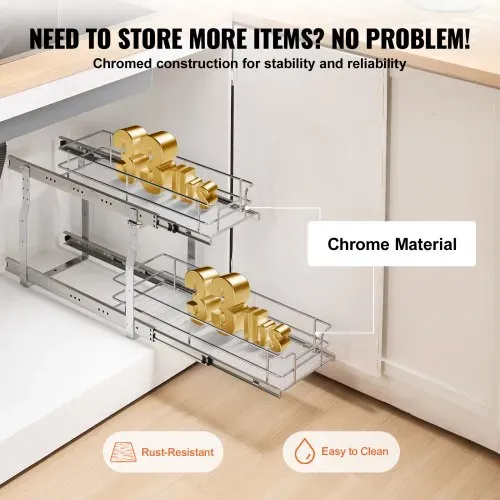 VEVOR Ausziehbarer Spülschrank-Organizer mit 2 Ebenen unter Waschbecken (215x533x385 mm) Gewürzregal Küchenregal Lagerregal Organizer für Küche Badezimmer 245x563x485 mm (Einbaumaß) – Bild 4