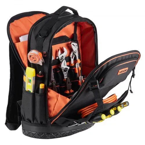 VEVOR Werkzeugrucksack mit 65 Taschen, Backpack inkl. 21-teiliges Werkzeugset, Werkzeugtasche mit Laptopfach, für Elektriker, Reparaturtechniker und Heizungs-, Lüftungs- und Klimatechniker – Bild 9