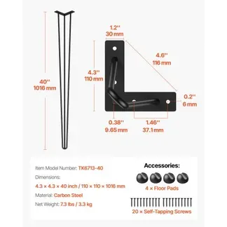 VEVOR Tischbein Tischbeine Metall Schwarz 101,6 cm 4 Stück Haarnadel Tischbeine 3 Pfosten Tischfüße Verstellbar Austauschbare Diy VEVOR Tischbein Tischbeine Metall Schwarz 101,6 cm 4 Stück Haarnadel Tischbeine 3 Pfosten Tischfüße Verstellbar Austauschbare Diy
